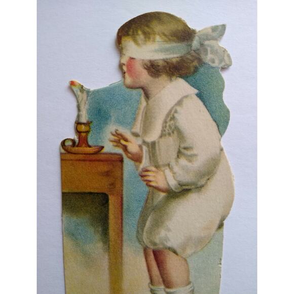 Halloween Diecut Placecard Ellen Clapsaddle Wolf Original Girl Candle Blindfold - Picture 2 of 5